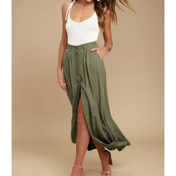 pistola Dresses & Skirts - Pistola• Olive Green Maxi Skirt Woth Gold Front Buttons. Sz S